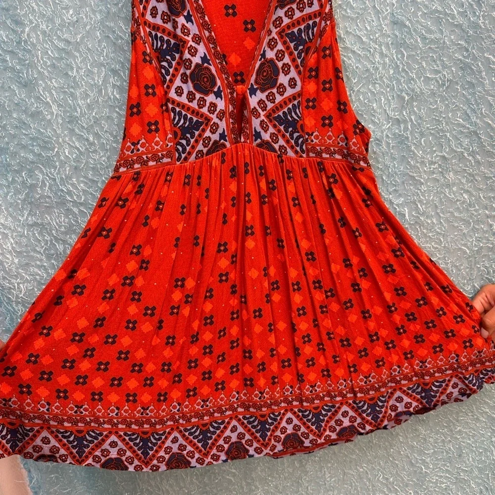 free people red halter dress FREE PEOPLE WOMEN'S Dress Halter Neck Low Back Lace Mini Red Size L NWT